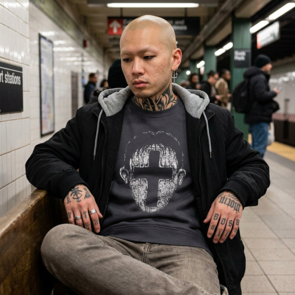 Cross Face – Unisex Lightweight Crewneck Sweatshirt
