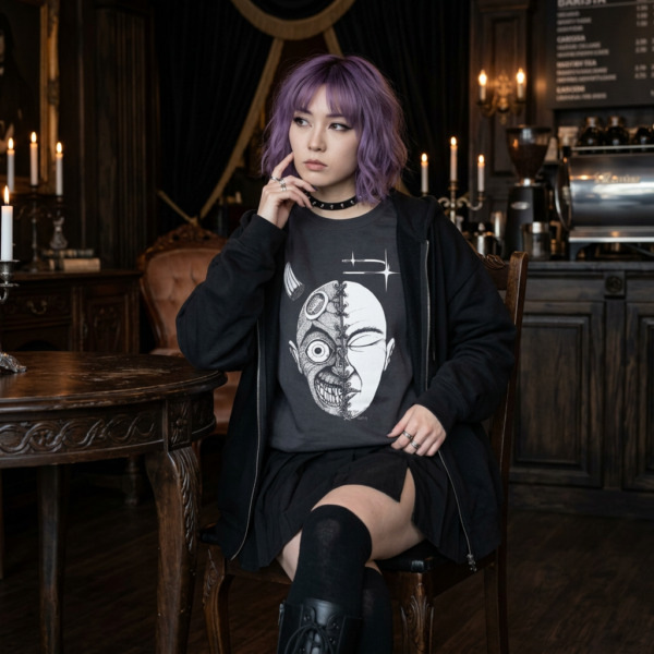 Half Face – Unisex Lightweight Crewneck Sweatshirt